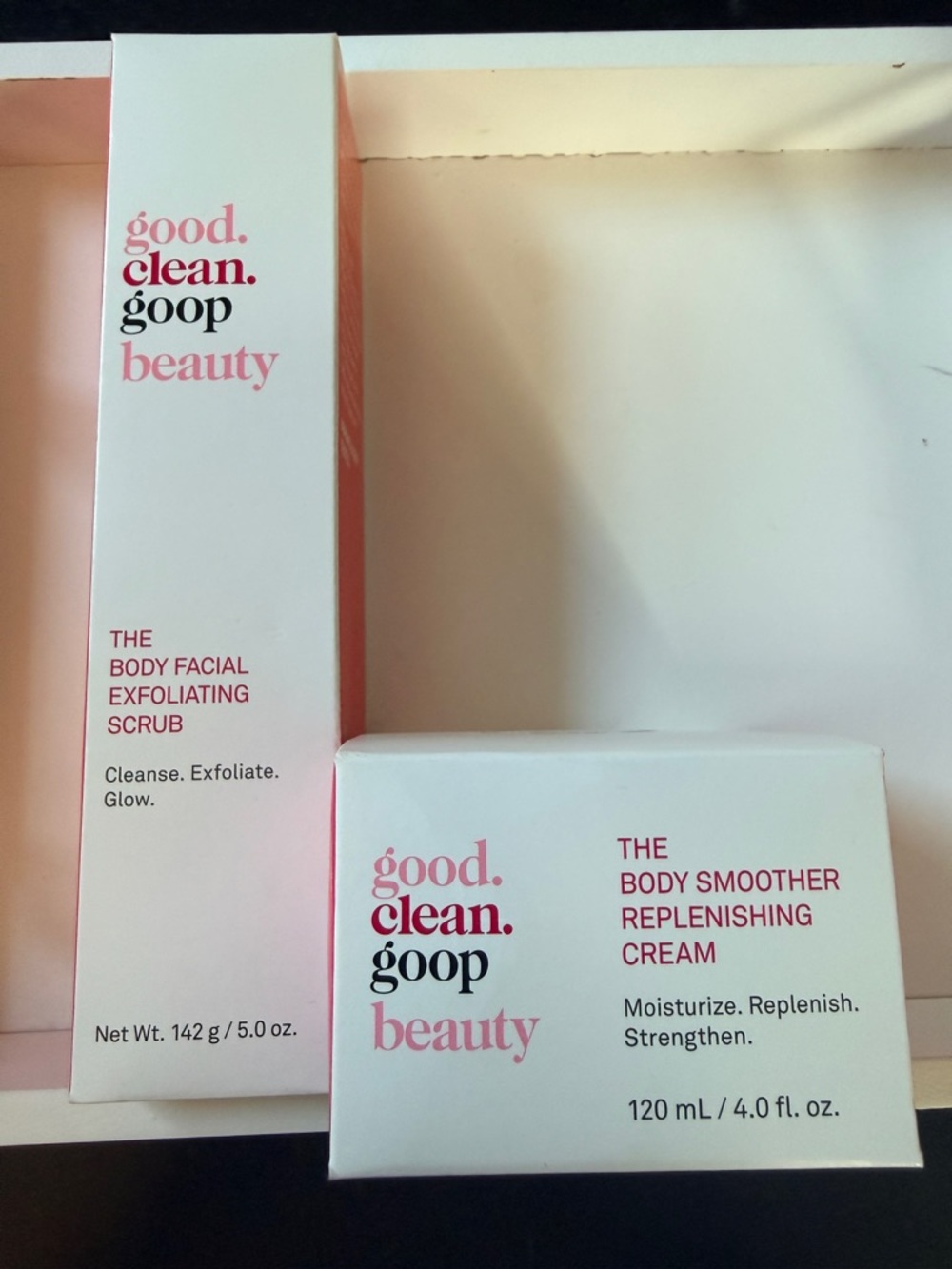 goop beauty The Body Smoother & Body Facial Exfoliating Scrub Duo - Pink & White